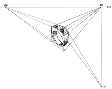 desenho de anel em perspectiva